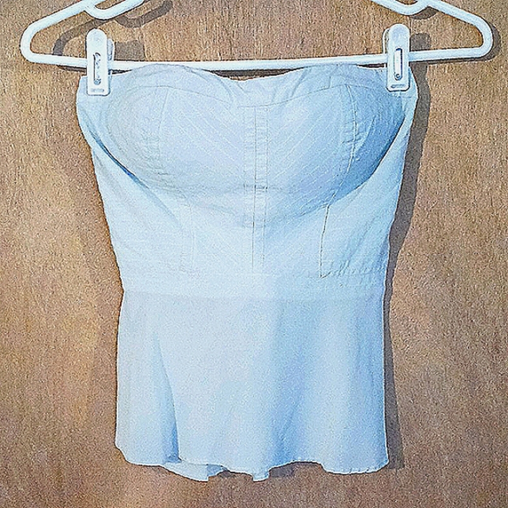 《bebe》 Vintage Strapless Sweetheart Neckline Corset Blouse-Peplum Hem-Size XXS